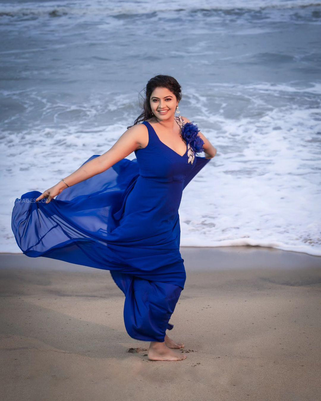Rachitha Mahalakshmi blue dress removed naked beach pose