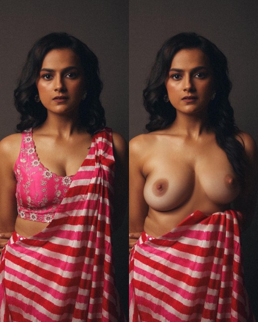 Shraddha Srinath sleeveless blouse removed Saree slip naked boobs nipple show